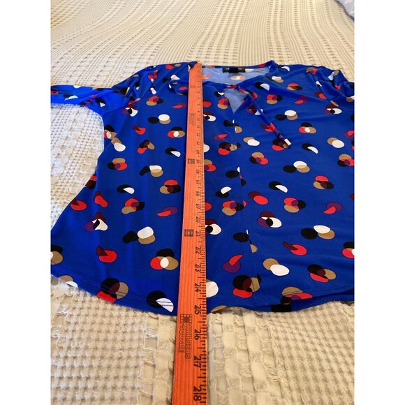 Liz Claiborne Blouse Size Large Top Blue Pattern 3/4 Sleeves Tie Neck Stretch - Picture 11 of 11